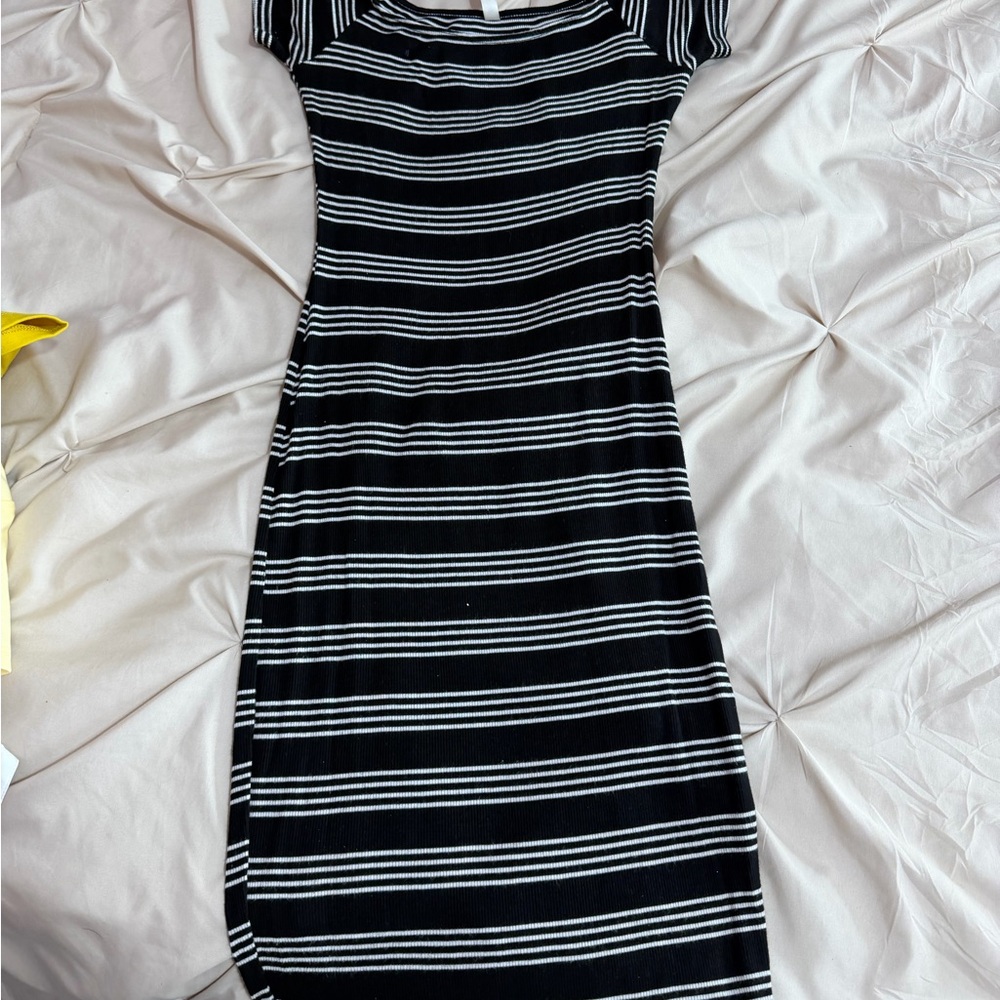 DNA Couture Black and White Striped Midi Dress